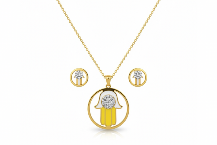 COLLAR y PANTALLAS con SÍMBOLO de MANO HAMSA