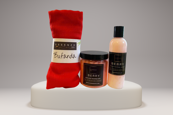 ESTUCHE con EXFOLIANTE, CREMA HUMECTANTE y BUFANDA