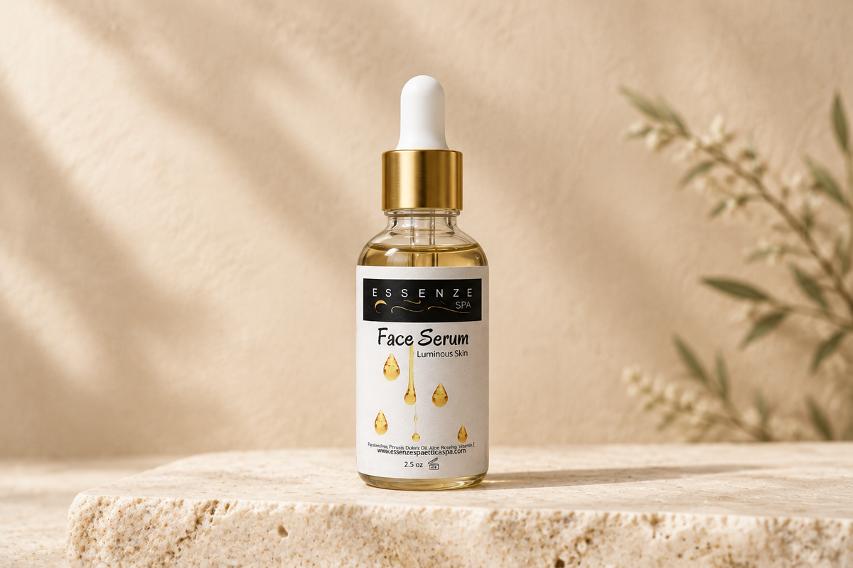 Sérum facial en fondo boho